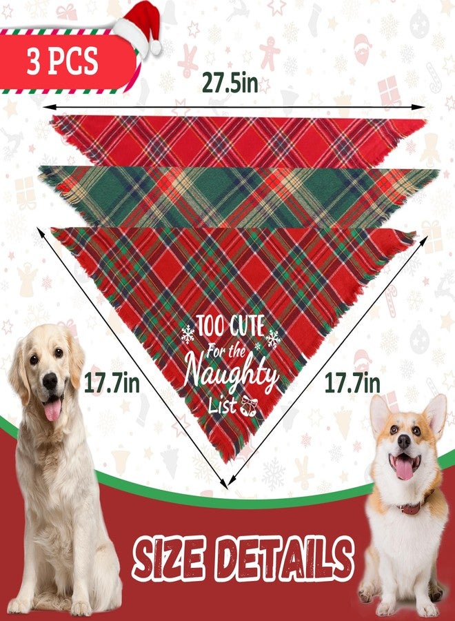 duludulu 3 Pack Christmas Dog Bandanas with Tassels Edges Merry Christmas Printing Stylish Plaid Bandana Funny Xmas Scarf Bibs Bananas for Dogs Pet Holiday Accessories Decoration - Image 2